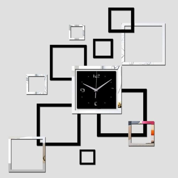 a clock with many frames on the wall