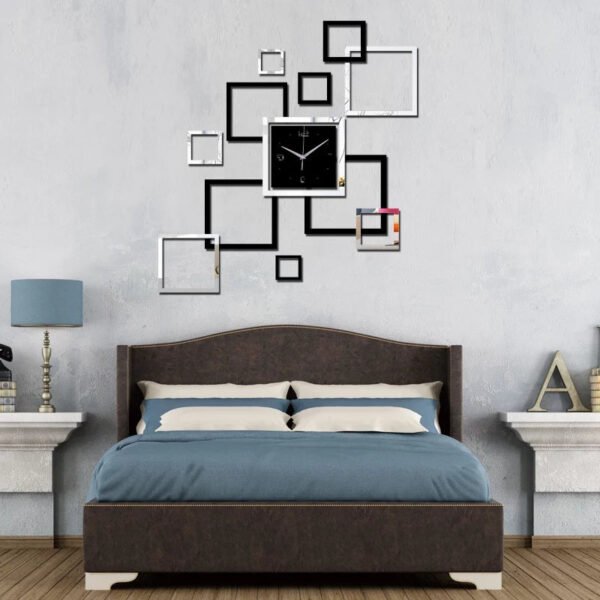 a clock on the wall with many frames