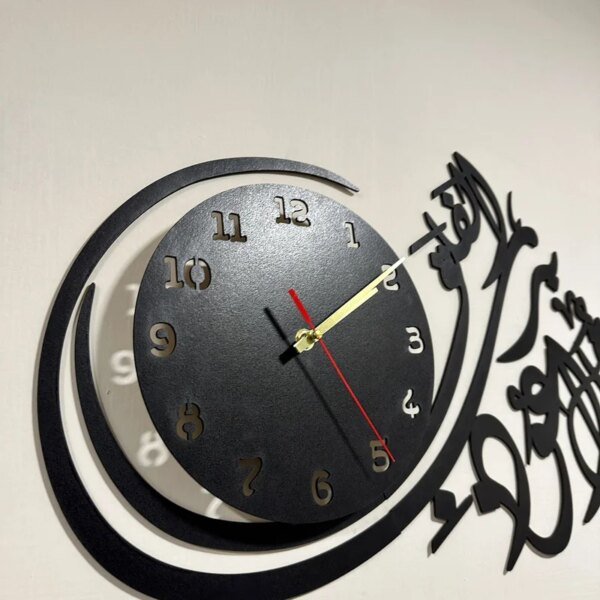 a clock with text on the wall