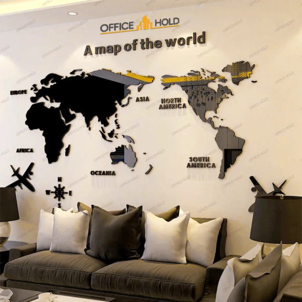 couches near the wall and map of world on the wall for wall decoration