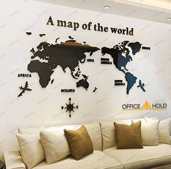 couches near the wall and map of world on the wall for wall decoration