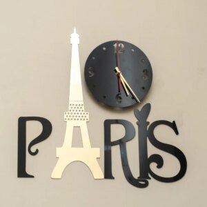 a clock and tower with the text on the wall for wall decoration. Eiffel Tower Decorative Clock