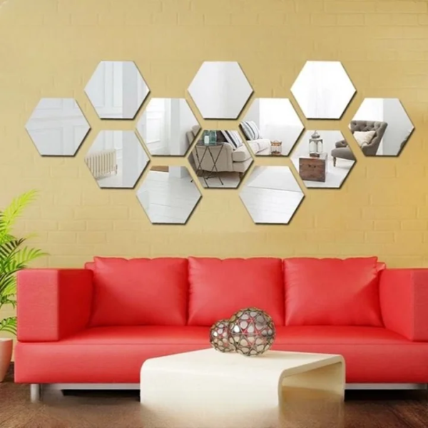 acrylic mirrors on the wall. Acrylic Hexagon wall decor Mirror