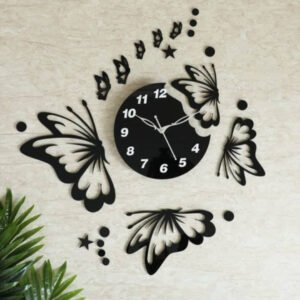 a pendulum clock with butterflies on the wall