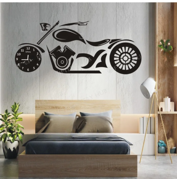 a black color bike style clock on the wall for decoration