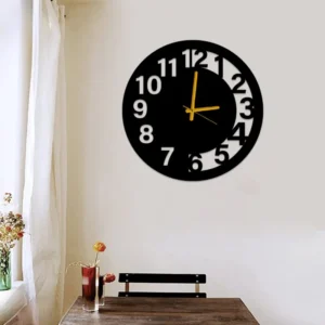 a acrylic mirror on the wall. Wooden Wall Clock